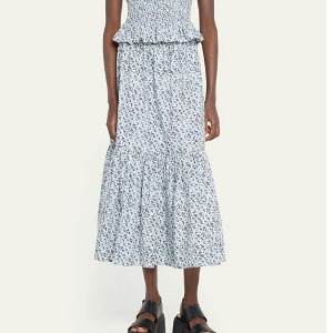 ganni Printed Cotton Maxi Flounce Skirt